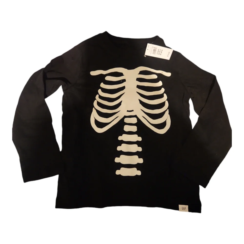 Gap Kids Skeleton Rib‎ Cage Graphic Long Sleeve T-Shirt Black Halloween 5 Years